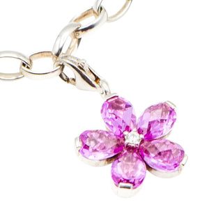 Thomas Sabo Very Rare Pink Sapphires And Diamond Sterling Silver Flower Pendant Charm
