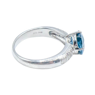Sterling Silver London Blue Topaz & Diamond Solitaire Engagement December Birthday Ring Size 6.75