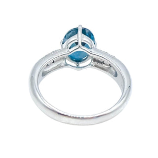 Sterling Silver London Blue Topaz & Diamond Solitaire Engagement December Birthday Ring Size 6.75