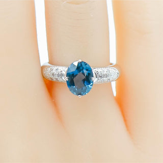 Sterling Silver London Blue Topaz & Diamond Solitaire Engagement December Birthday Ring Size 6.75