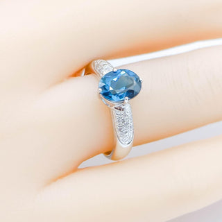 Sterling Silver London Blue Topaz & Diamond Solitaire Engagement December Birthday Ring Size 6.75