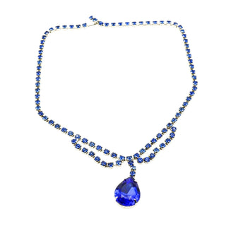 Vintage Royal Blue Rhinestone Parure Necklace, Bracelet and Earrings