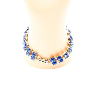 Vintage Royal Blue Rhinestone Parure Necklace, Bracelet and Earrings
