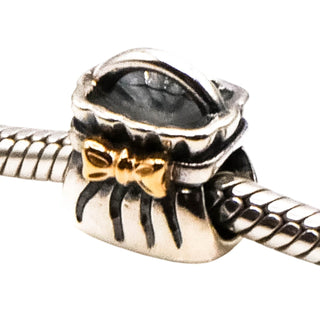 Pandora Sterling Silver Purse Charm with 14K Gold Bow 790474 Retired