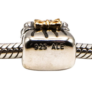 Pandora Sterling Silver Purse Charm with 14K Gold Bow 790474 Retired