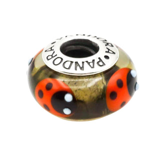 Pandora Rare Retired Red Ladybugs Murano Glass Sterling Silver Charm
