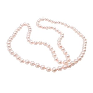 Hand Knotted Pink Imitation Pearl Necklace 31 Inch Graduated Classic Strand