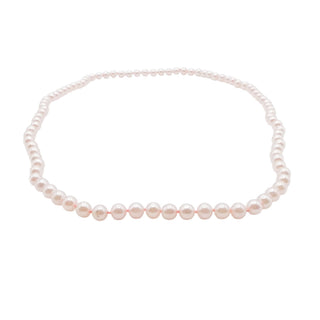 Hand Knotted Pink Imitation Pearl Necklace 31 Inch Graduated Classic Strand