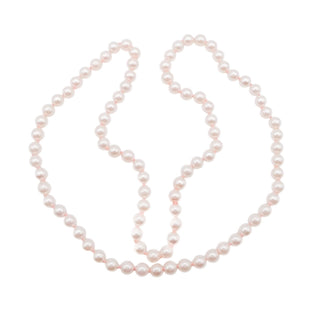 Hand Knotted Pink Imitation Pearl Necklace 31 Inch Graduated Classic Strand