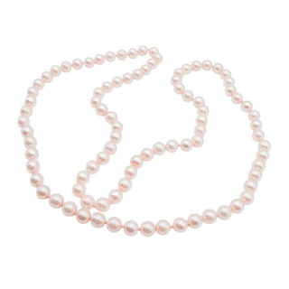 Hand Knotted Pink Imitation Pearl Necklace 31 Inch Graduated Classic Strand