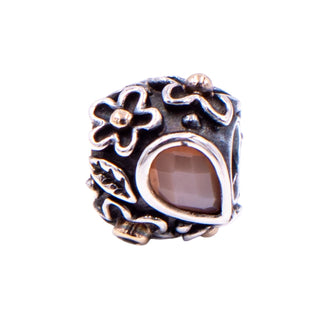 Pandora Rare Retired Dew Drops on Flowers Sterling Silver 14K Gold Moonstone Onyx Charm