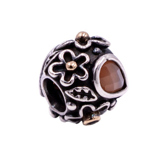 Pandora Rare Retired Dew Drops on Flowers Sterling Silver 14K Gold Moonstone Onyx Charm