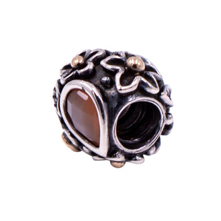 Pandora Rare Retired Dew Drops on Flowers Sterling Silver 14K Gold Moonstone Onyx Charm