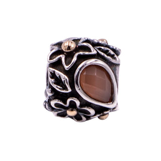 Pandora Rare Retired Dew Drops on Flowers Sterling Silver 14K Gold Moonstone Onyx Charm