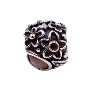 Pandora Rare Retired Dew Drops on Flowers Sterling Silver 14K Gold Moonstone Onyx Charm