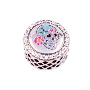 Pandora Day of the Dead Blue Sugar Skull Sterling Silver CZ Enamel Charm