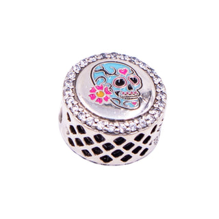 Pandora Day of the Dead Blue Sugar Skull Sterling Silver CZ Enamel Charm
