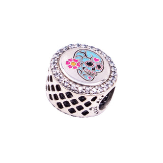 Pandora Day of the Dead Blue Sugar Skull Sterling Silver CZ Enamel Charm