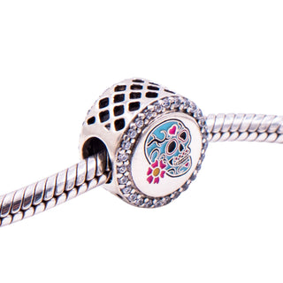 Pandora Day of the Dead Blue Sugar Skull Sterling Silver CZ Enamel Charm