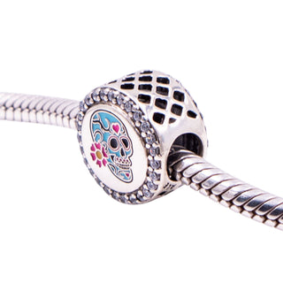 Pandora Day of the Dead Blue Sugar Skull Sterling Silver CZ Enamel Charm