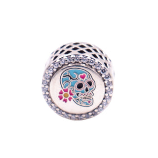 Pandora Day of the Dead Blue Sugar Skull Sterling Silver CZ Enamel Charm