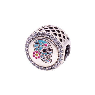 Pandora Day of the Dead Blue Sugar Skull Sterling Silver CZ Enamel Charm