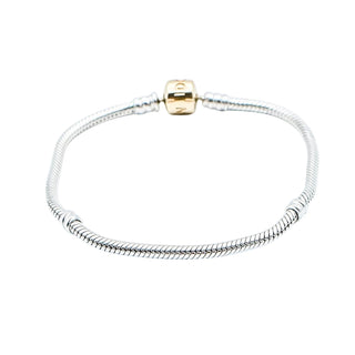 PANDORA Moments Sterling Silver Snake Chain Charm Bracelet With 14K Gold Pandora Clasp - 7.9 Inches