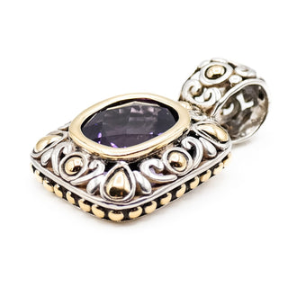 John Hardy Amethyst Enhancer Pendant Sterling Silver & 18K Gold 5.5 Ct Checkerboard Cut Vintage