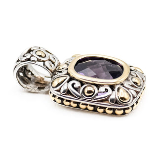 John Hardy Amethyst Enhancer Pendant Sterling Silver & 18K Gold 5.5 Ct Checkerboard Cut Vintage