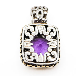 John Hardy Amethyst Enhancer Pendant Sterling Silver & 18K Gold 5.5 Ct Checkerboard Cut Vintage