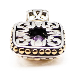 John Hardy Amethyst Enhancer Pendant Sterling Silver & 18K Gold 5.5 Ct Checkerboard Cut Vintage