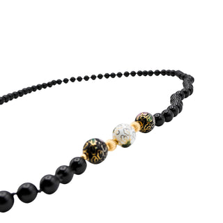 Vintage Black Onyx 12K Yellow Gold and Cloisonné Bead Necklace 31 Inches