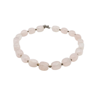 Rose Quartz Beaded Necklace Pink Gemstone Tumbled Stone Toggle 20”