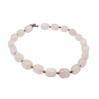 Rose Quartz Beaded Necklace Pink Gemstone Tumbled Stone Toggle 20”