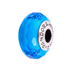 Pandora Retired Fascinating Aqua Faceted Murano Glass Sterling Silver Charm