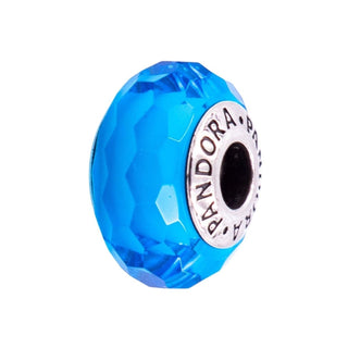 Pandora Retired Fascinating Aqua Faceted Murano Glass Sterling Silver Charm