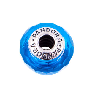Pandora Retired Fascinating Aqua Faceted Murano Glass Sterling Silver Charm