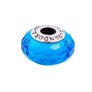 Pandora Retired Fascinating Aqua Faceted Murano Glass Sterling Silver Charm