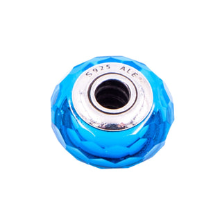 Pandora Retired Fascinating Aqua Faceted Murano Glass Sterling Silver Charm
