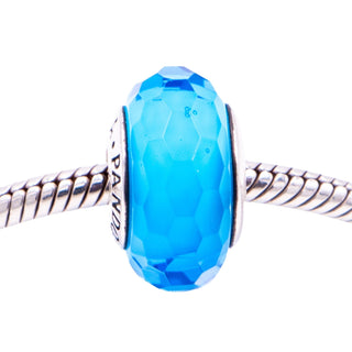 Pandora Retired Fascinating Aqua Faceted Murano Glass Sterling Silver Charm