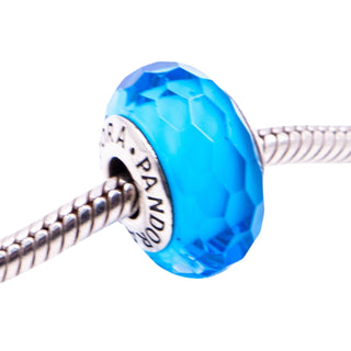 Pandora Retired Fascinating Aqua Faceted Murano Glass Sterling Silver Charm