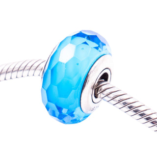 Pandora Retired Fascinating Aqua Faceted Murano Glass Sterling Silver Charm