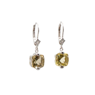 Sterling Silver 1 Inch Cushion Cut Peridot Leverback Dangle Earrings
