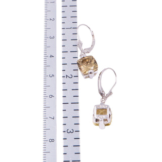 Sterling Silver 1 Inch Cushion Cut Peridot Leverback Dangle Earrings