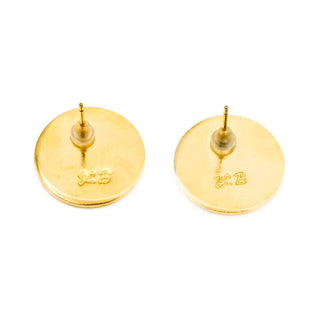 Vintage Rare Laurel Burch Blue Cloisonné Disc Stud Earrings Gold Plated