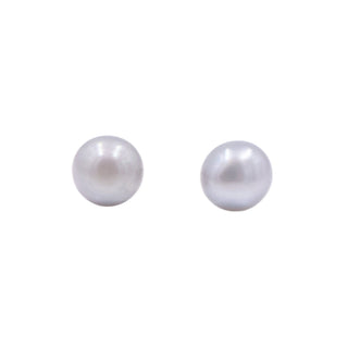 14K Yellow Gold Gray Pearl Stud Earrings 7mm Freshwater Button Classic