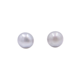 14K Yellow Gold Gray Pearl Stud Earrings 7mm Freshwater Button Classic