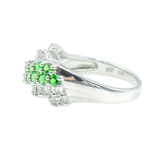 Sterling Silver Synthetic Emerald & White Zircon Ring Size 8