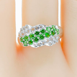 Sterling Silver Synthetic Emerald & White Zircon Ring Size 8