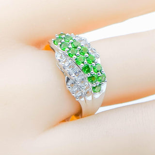 Sterling Silver Synthetic Emerald & White Zircon Ring Size 8